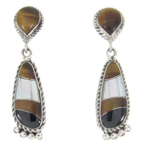 Multicolor Inlay Sterling Silver Southwest Earrings PS63103